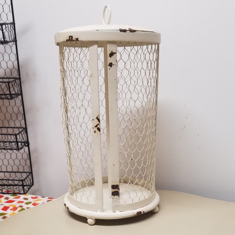Country Farmhouse Distressed White Chicken Wire Paper Towel Holder - Picture 2 of 9